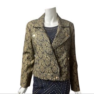 Ellen Tracy Gold Lame Graphic Denim Jacket